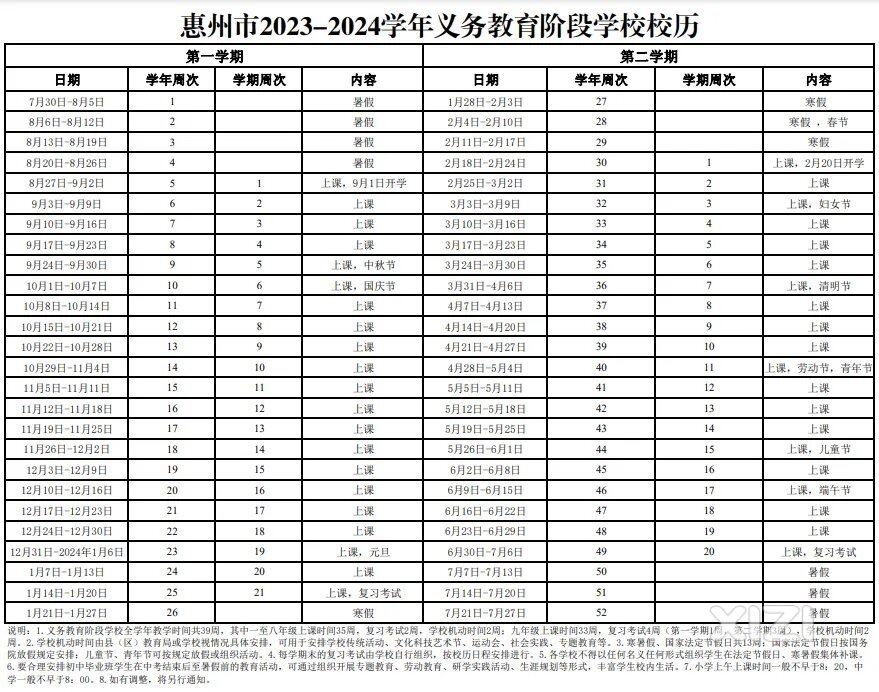 2024年惠州中小学生期末考试时间、寒假放假时间已经出炉！
