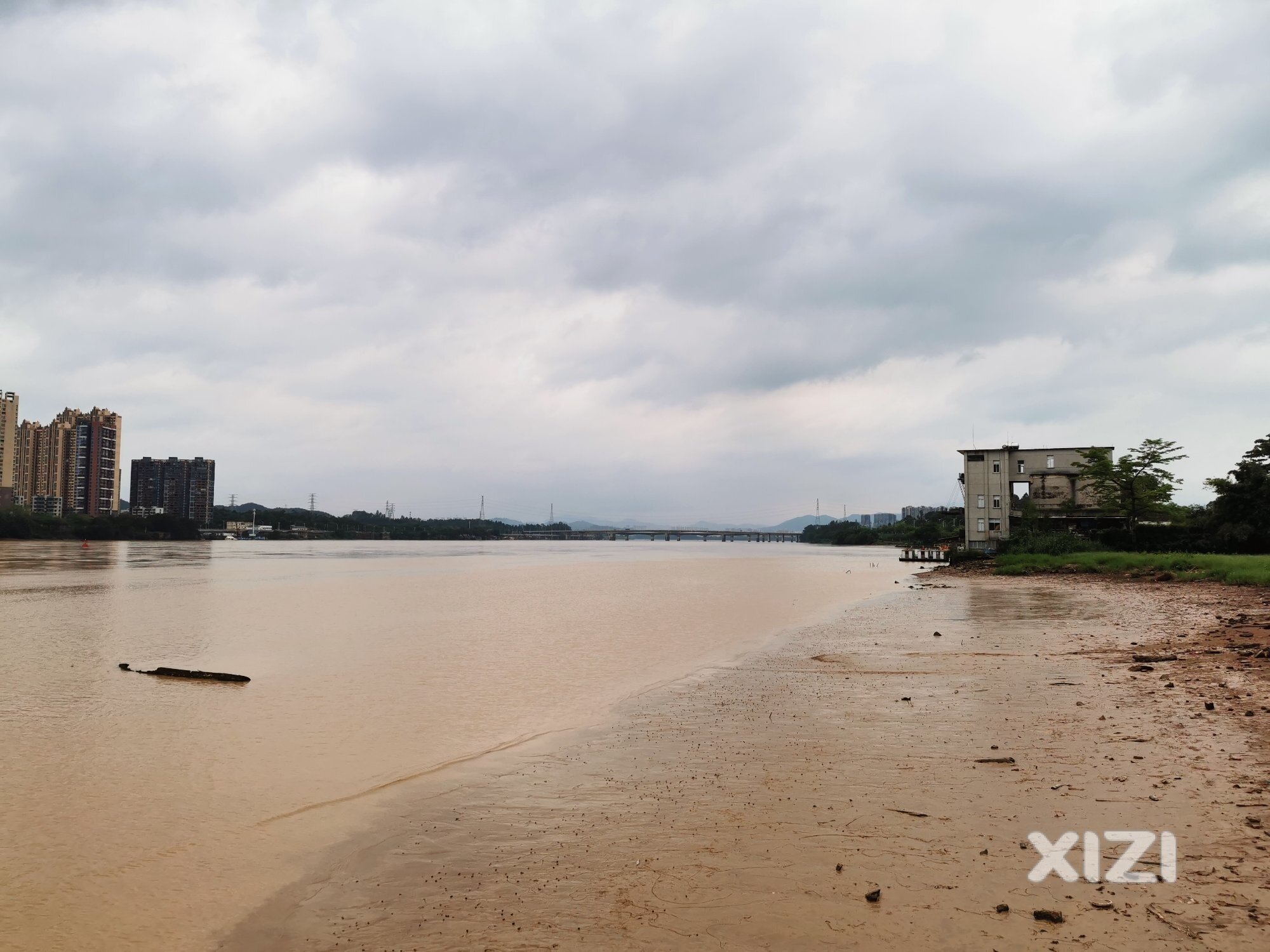 雨后的东江，水很黄很浑浊
