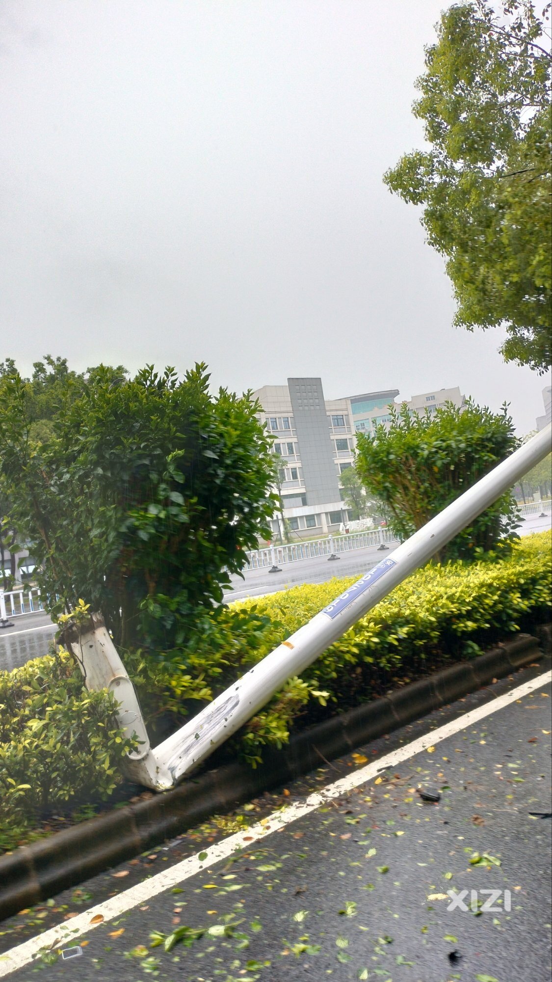 紧要！江北文华二路一路灯断裂倒塌。