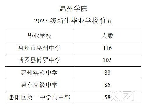 惠州学院2023级新生毕业学校前五