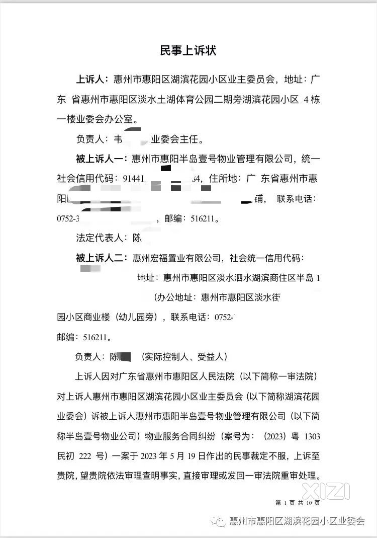 湖滨花园格式合同纠纷案，业委会不服一审法院裁定后提请上诉！