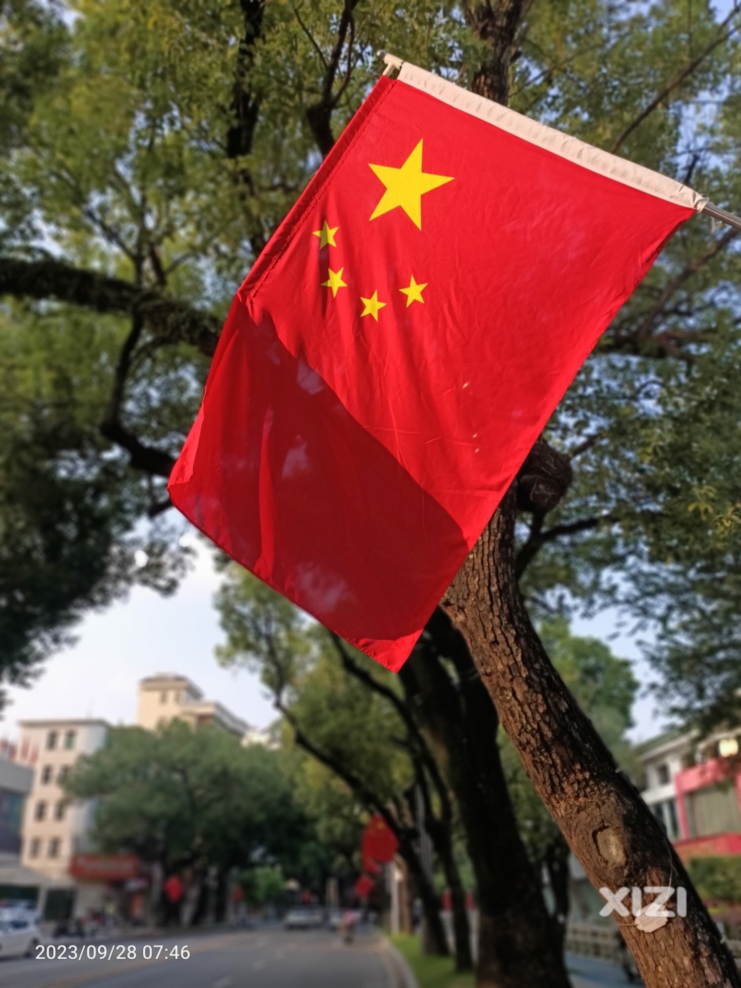 国庆节和中秋节，喜庆节目，环城西路国旗飘飘。