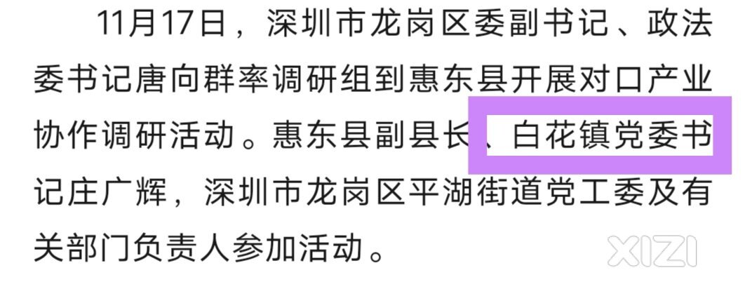 龙岗帮扶惠东的产业规划近期或选址白花。