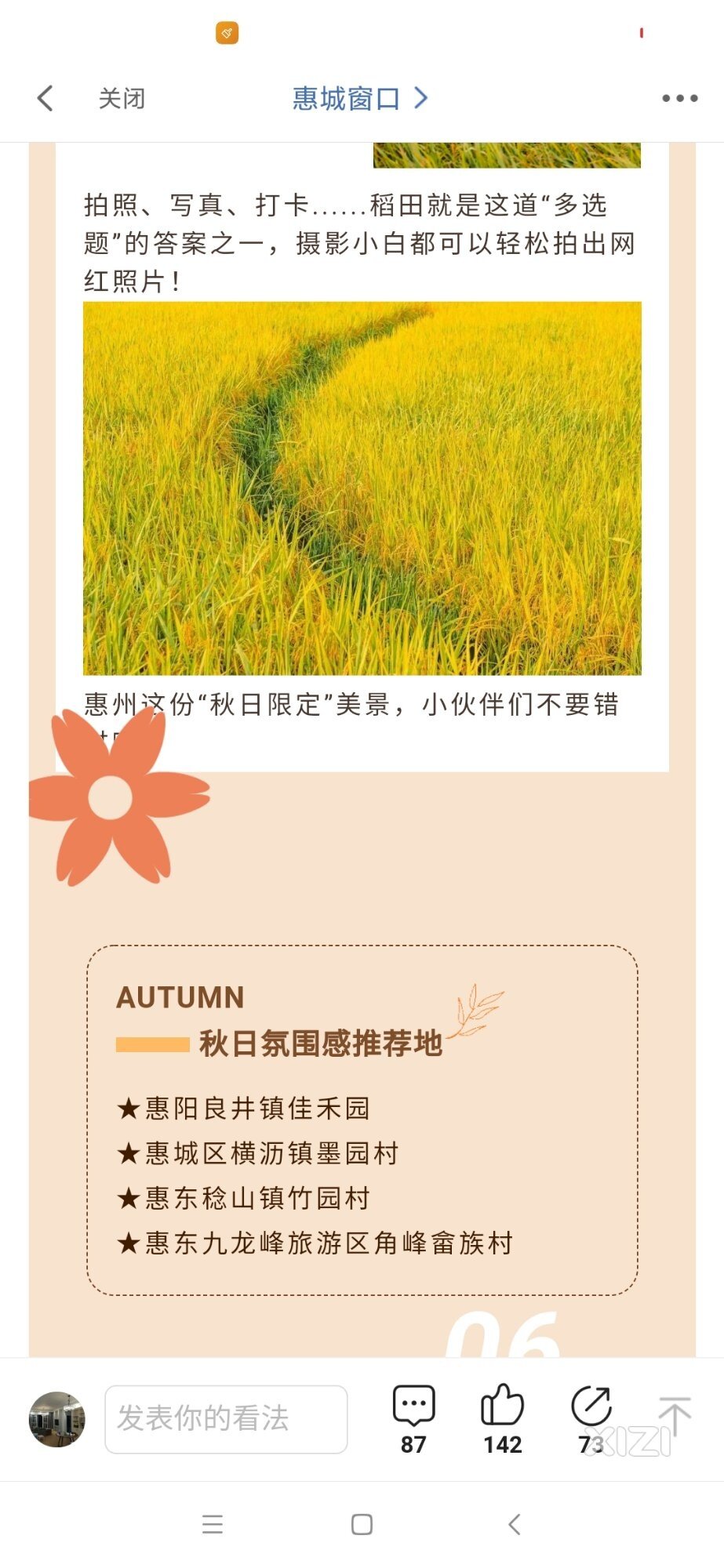 有没有稻谷还没收的地方推荐？