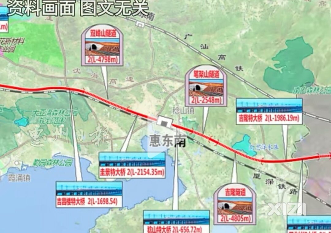 深汕高铁惠东段主要控制性工程示意图