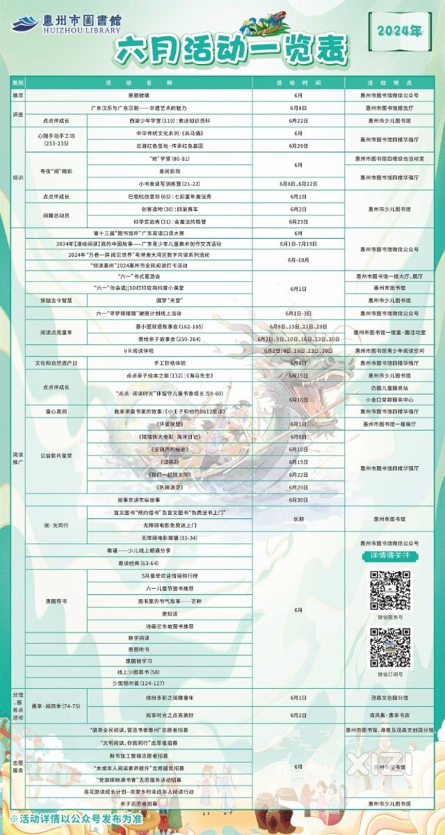 惠州市图书馆6月活动一览表