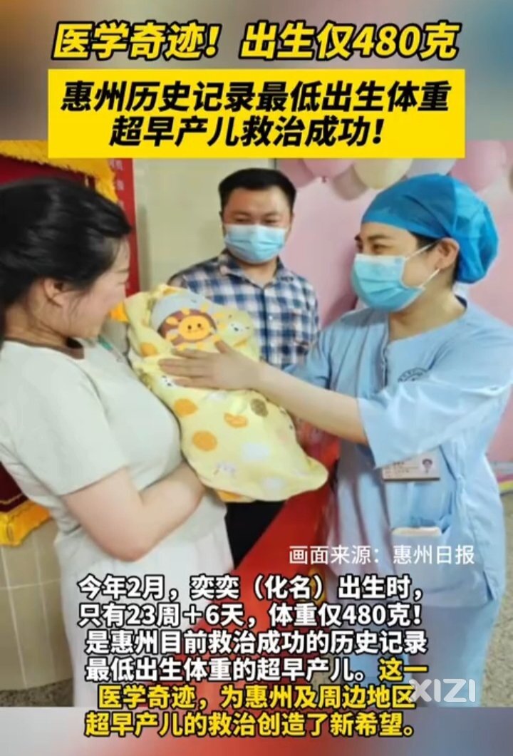 23周+！480克仅巴掌大，惠州历史记录最低出生体重超早产儿救治成功