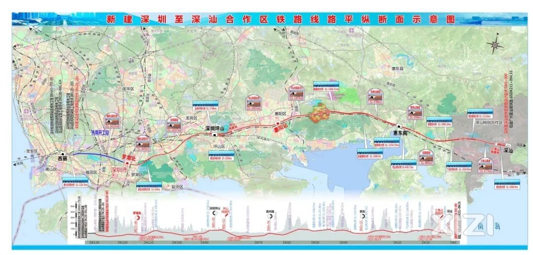全线建设中的深汕高铁最新示意图。最快2027年建成通车。