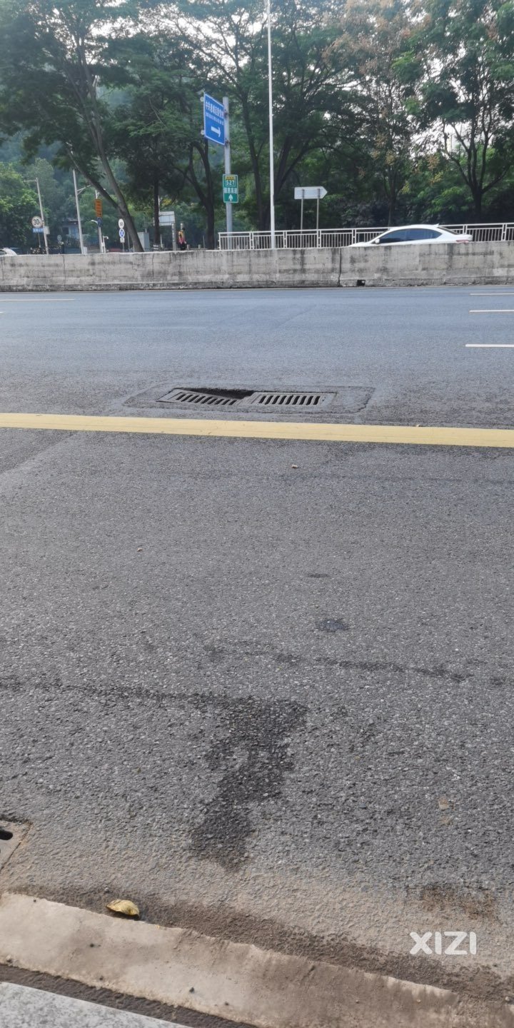 惠城区实验中学公交站（靠近中学这边站台）前面公路井盖凹陷