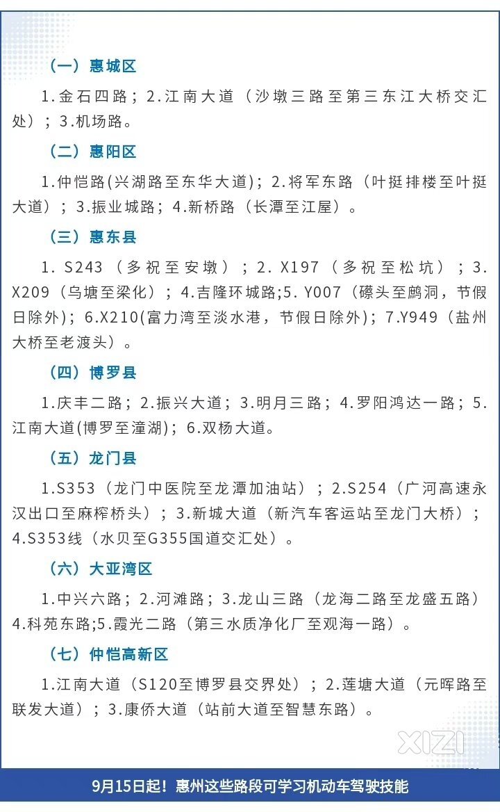 9月15日起！惠州这些路段可学习机动车驾驶技能