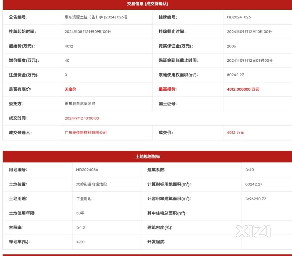 大岭这120亩工业用地被这家上市化工公司拍下了